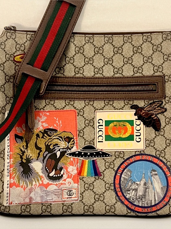 Gucci Handbags - Gucci GG Soft Supreme Monogram Courrier Web Messenger Bag Beige Acero Multicolor